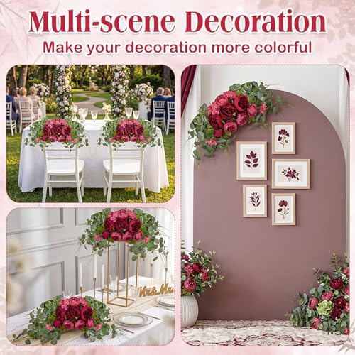Suncalla 2 Pcs Artificial Peony Eucalyptus Floral Swag for Arch, Red - Image 5