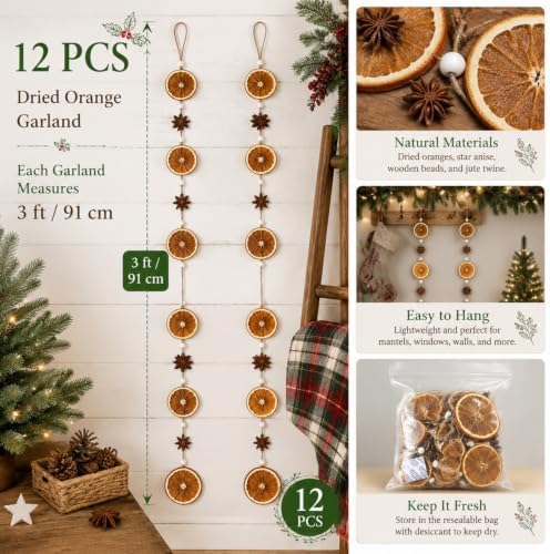 12 Pcs 3ft Dried Orange Slice Christmas Tree Garland Star Anise - Image 2