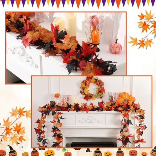 Janinka 12 Pack Fall Leave Garland 5.7 ft Hanging Vines Black Red - Image 4