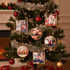Qunclay 6 Pcs 3.2” Christmas Brass Picture Frame Ornaments Square Round Christmas Metal Double Glass Hanging Photo Frame with Metal Chain for Xmas Tree Decorations(Gold) - Image 5