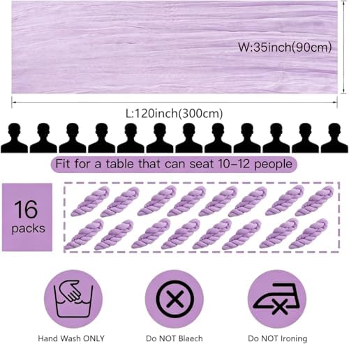 16 Pack Purple Lavender Cheesecloth Table Runner 35x120 Inch Boho Rustic Gauze Table Runners, 10Ft Long Sheer Purple Lavender Cheese Cloth Table Runners for Wedding Bridal Shower Party Table Decor - Image 3