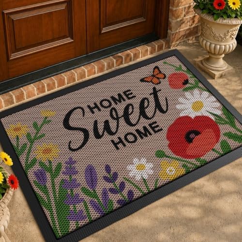 Color&Geometry Outside Welcome Front Door Mat, 48"x72" Blossom Beige by COLORG