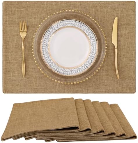 homing Faux Cotton Linen Placemats Set of 6, Cloth Dining Table Mats by homing