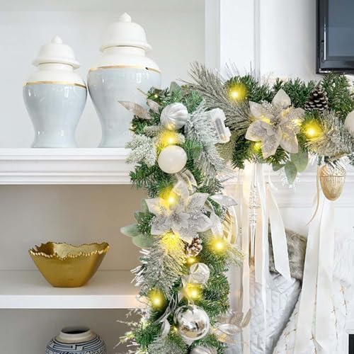 WANNA-CUL Pre-Lit 6ft Silver White Christmas Garland with 30 LED Lights - Image 3