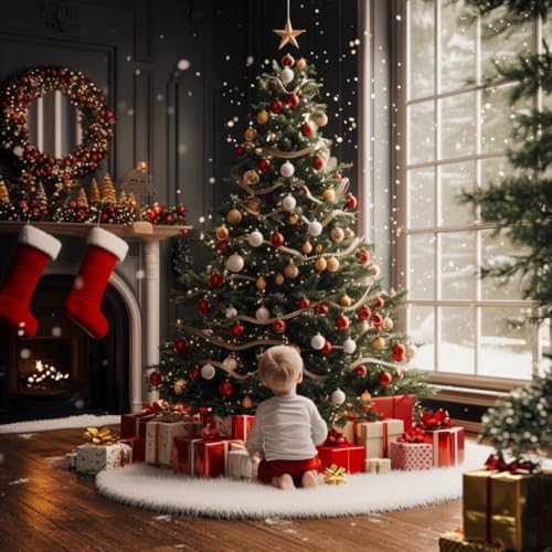 Christmas Tree Skirt White 60 Inch Faux Fur Plush - Indoor/Outdoor Decoration for Merry Christmas - Image 2