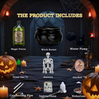 Halloween Decorations Indoor, Large Cauldron Halloween Decor with Magic Floating Potion Bottles Fog Diffuser Spooky Skeletons, Spooky Vintage Black Witches Plastic Bowl for Home Table Mantel Party - Image 4