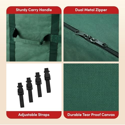Christmas Tree Storage Bag- For up to 7.5FT Artificial Trees- Quality Green Canvas & Binding Straps- Protects Holiday Decorations by Tiny Tim Totes - Image 3