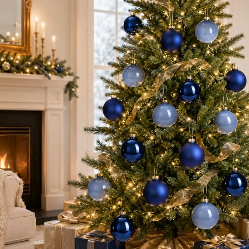 Seenelling 12 Pcs Christmas Glass Ball Ornaments 3.15 Inch, Navy Blue - Image 2