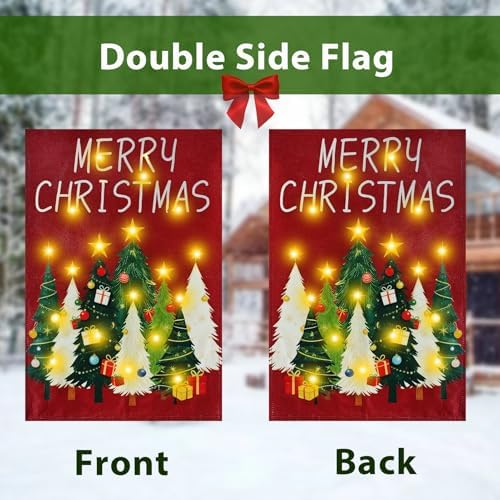 Lighted Christmas Garden Flag for Outside, Xmas Tree (Pine Forest, 28x40 Inch) - Image 5
