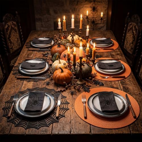 Pickmesh 12 Pcs Halloween Table Decor Orange Black Spiderweb Placemats - Image 6