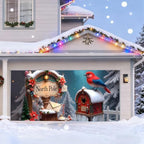 Christmas Garage Door Banner – North Pole Winter Scene with Red Bird, Mailbox & Snowy Decor, Large Waterproof Reusable Outdoor Holiday Mural for Home, Yard & Porch,16 x 7 ft / 4.8 x 2.1 m by TTCHANG