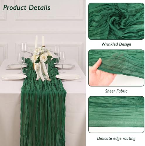 8 Pack Emerald Green Cheesecloth Table Runner 120 Inch Boho Wedding Decor - Image 3
