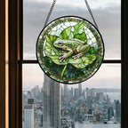 Green Frog Lily Pond Stained Glass Window Hanging Suncatcher Gifts 15" - Image 5