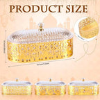 4 Pcs Ramadan Dates Holder Golden 7.2" Acrylic Vintage Platter Metal Eid Al-fitr Dessert Plate Serving Dish Trays with Clear Dome Lid Embossed Patterns for Ramadan Party Table Decoration - Image 2