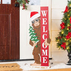 Glitzhome 36.5"H Christmas Wooden Big Foot Porch Sign,Standing Porch Decor with Santa Hat and Mini Tree, Merry Christmas Welcome Sign for Holiday Front Porch Outdoor Decorations by Glitzhome