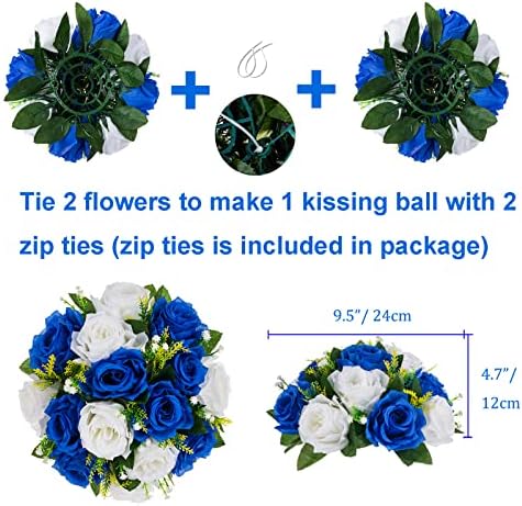BLOSMON Royal Blue Artificial Flowers: 6 Pcs Fake Roses Flower Ball Centerpieces for Wedding Dinning Table - Faux Silk Kissing Bouquet Floral Arrangement for Home Party Event Decor - Image 4
