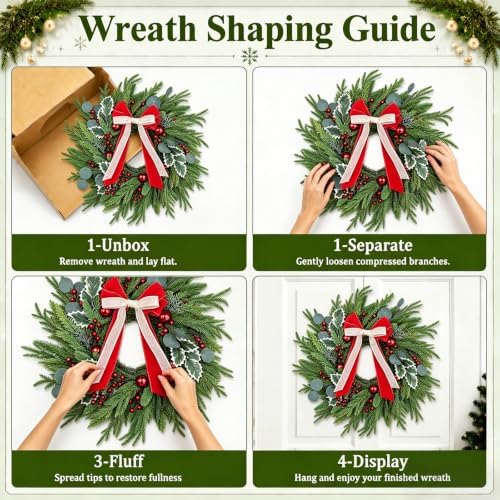 Christmas Wreath with Lights 24", Christmas Wreaths for Front Door, 50 LED - Image 6