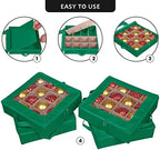 ProPik 4 Pcs Christmas Ornament Storage Boxes with Dividers | 4 Individual Trays Hold 64 Holiday Decoration Balls | Durable Ornaments Organizer Storage Box | Zippered Closure with Handles (Green) - Image 3