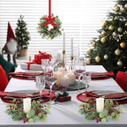 8 PCS Christmas Candle Rings Mini Wreath Pine Garland Artificial Eucalyptus and Snowy Cedar Candle Rings Holder with Red Berries Pine Cones for Table Centerpiece Home Door Window Chair Wall - Image 5