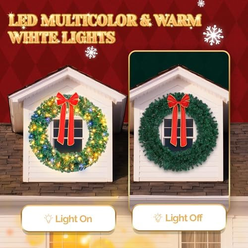 VINGLI 60 Inch Christmas Wreath Dual Color Fence, Party Decor, Plug-in LED - Image 6