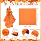 LemonRoad 36 Pcs Fall Cloth Napkins and Napkin Ring Holders, Autumn Reusable Fabric with Wooden Maple Leaf Pumpkin Napkin Rings for Thanksgiving Table Decor Fall Banquet Holiday Dinner Party Supply - Image 2