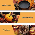 Fall Centerpiece Table Decorations, 27.5'' L Assorted Artificial Pumpkins, Pine Cones, Berries, and Autumn Leaves Harvest Table Candle Holder for Dinning Table, Fireplace Mantel (Candle Not Included) - Image 4