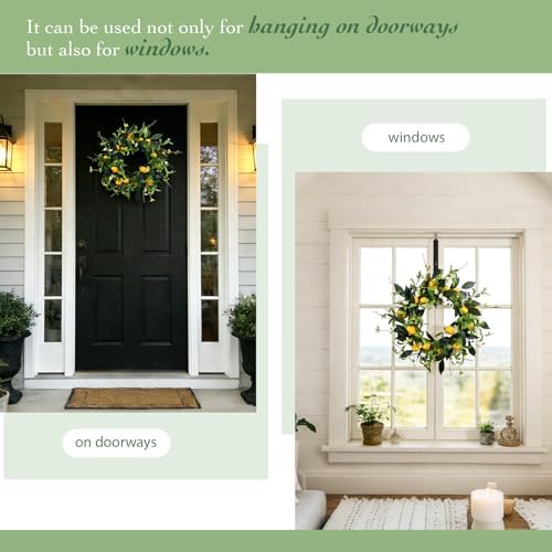 Solar Spring Wreath 24inchWreath for Front Door Artificial Pre-lit 50LED Spring Decorations for Outside Yellow Lemon Summer Decor Wreath for Wall Festival Holiday Farmhouse Decor(2407) - Image 5
