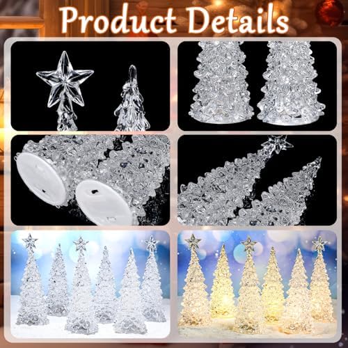 Glooglitter 6 Pcs Acrylic LED Christmas Tree,8'' - Image 4