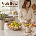 YMXYJM Large Decorative Bowl, Modern Handicraft Bowls for Home Decor, Fruit Bowl for Kitchen Counter, Ruffle Decor, Stylish Key Bowl for Entry Table, Artificial Stone Beige - Image 3