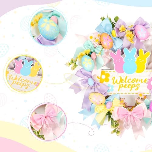 18 Inch Easter Wreath Floral Bunny Egg Wreath with Welcome Sign for Front Door Home Decor Easter Decorations Indoor Outdoor - Image 3