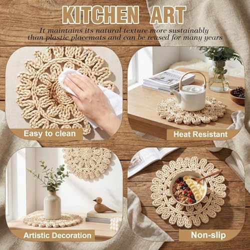 Set of 8 Ruffled Woven Corn Husk Placemats 11.8'' Boho Farmhouse Placemats for Tabletop Decor Elegant Dining Wedding Christmas Thanksgiving Day Holiday Dinner Party Housewarming Gifts Daily - Image 4