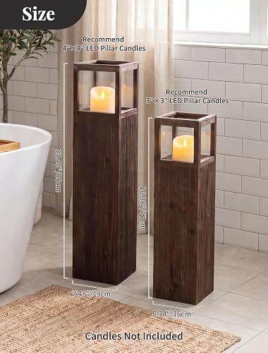 NUPTIO Wooden Floor Candle Holders: 34/26 inch Set of 2 Large Lanterns - Image 2