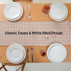 Taupe White Plaid Gingham Ruffle Table Runner Cabinet Cover 13"x108" - Image 4
