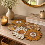 Myrish Handmade Beaded Decorative Placemats, Glass Bead Table Mats for Dining Table, Wedding, Holiday, Festival and Home Decor (Gold Orange Floral) - Image 3
