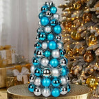 16" Small Christmas Tree, Mini Tabletop Xmas Tree with 94 Shatterproof Christmas Ornaments Balls for Christmas Decorations Holiday Party Centerpiece -Teal Silver - Image 3