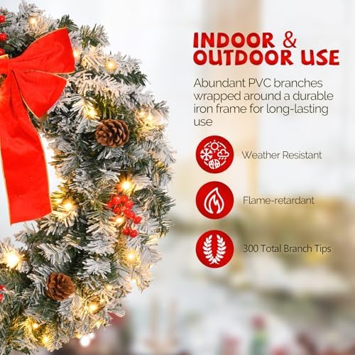 VINGLI 36" Prelit Christmas Wreath, Plug-in Artificial Wreath with 100 LED Lights & 300 Tips for Indoor Door/Window - Image 4