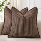 decorUhome Fall Corduroy Dark Brown Throw Pillow Covers 26x26 Set of 2 by decorUhome
