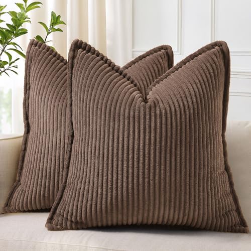 decorUhome Fall Corduroy Dark Brown Throw Pillow Covers 26x26 Set of 2 by decorUhome