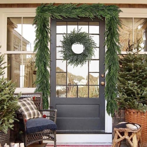 20 Inch Norfolk Pine Winter Wreath (Green & White) - Artificial Pine Greenery Christmas Winter Wreaths for Front Door Porch Wall Window Porch Fireplace Indoor Outdoor Decor Decorations - Image 3
