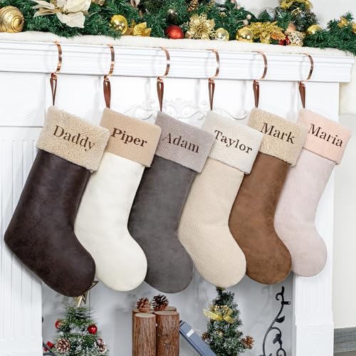 GEX Personalized Christmas Stockings Custom Name 5 Pack Embroidery for Family with Names 20 Inch Large Luxury Xmas Stockings Fluffy Cuff Pleather Decor Ornament Fireplace Decorations (Set of 5) - Image 2