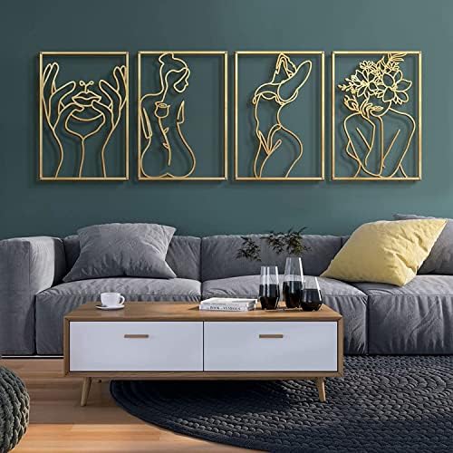 Glamativity Large 4 Pack Gold Wall Art Décor, Minimalist Décor Single Line Art Wall Décor, Real Metal Wall Art, Woman's Body Shape Abstract Wall Art (Gold Classic Style, L Size 22.5 x 15.7'') by MetalWallD%C3%A9cor-MakeYourHomeAmazing