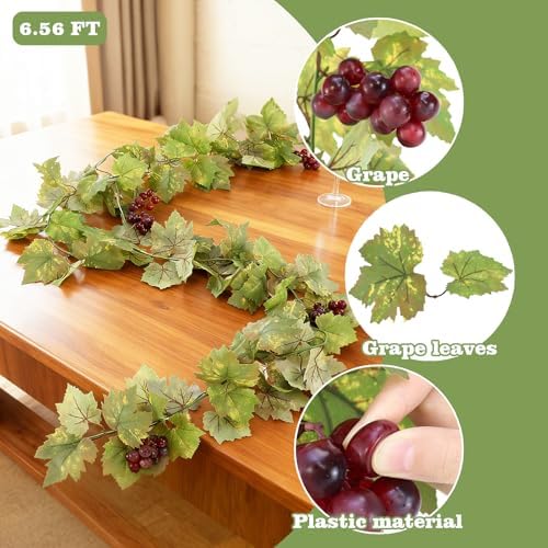 4PCS Artificial Grape Vines with Fruits, Greenery Leaf Garland Plant, 6.56Ft Fake Grapes Leaves for Indoor Outdoor Home Decoration Wedding Party Photo Wall Display - Image 2