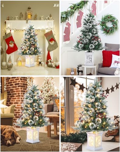 3ft Prelit Snow Flocked Christmas Tree with Light Up Snowflake Box Base - Image 5