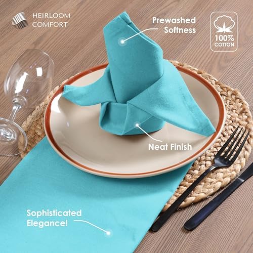 Aqua Blue Dinner Napkins, 17x17 Inch - Set of 12-100% Cotton, Soft, Durable, Absorbent, Washable, Reusable - Perfect Table Linen for Weddings, Easter, Aqua Blue - Image 3