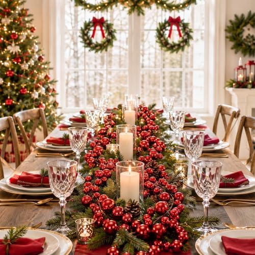 2 Pcs 9 ft Christmas Ball Ornament Garland, Red - Image 5
