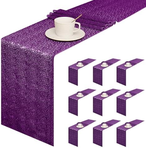 Sugargirl 10 Packs 12 x 72 inches Sequin Table Runner, Glitter Purple Table Runner for Birthday Party Supplies Wedding Holiday Celebration Event Decorations by Sugargirl