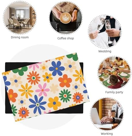 70s Placemats Set of 6, Boho Botanical Floral, Kitchen Decor Dinner Indoor Vintage Hippie Chic Table Runner, 12x18 Inches - Image 6