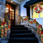 Garvee 9 ft Christmas Garland with Lights for Mantle, Red Gold - Image 7