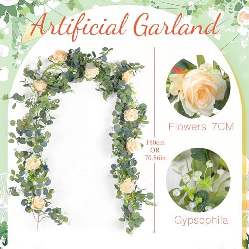Canlierr 2 Pcs Large Mr & Mrs Sign with Artificial Flower Garland,Champagne - Image 2