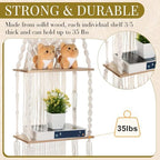 Barydat 2 Pack Macrame Wall Hanging Shelf 2 Tier Handmade Boho Hanging Wall Shelf Floating Woven Rope Decorative Storage Racks Holder Organizer for Home Bedroom Bathroom Plants, Beige (Elegant) - Image 4